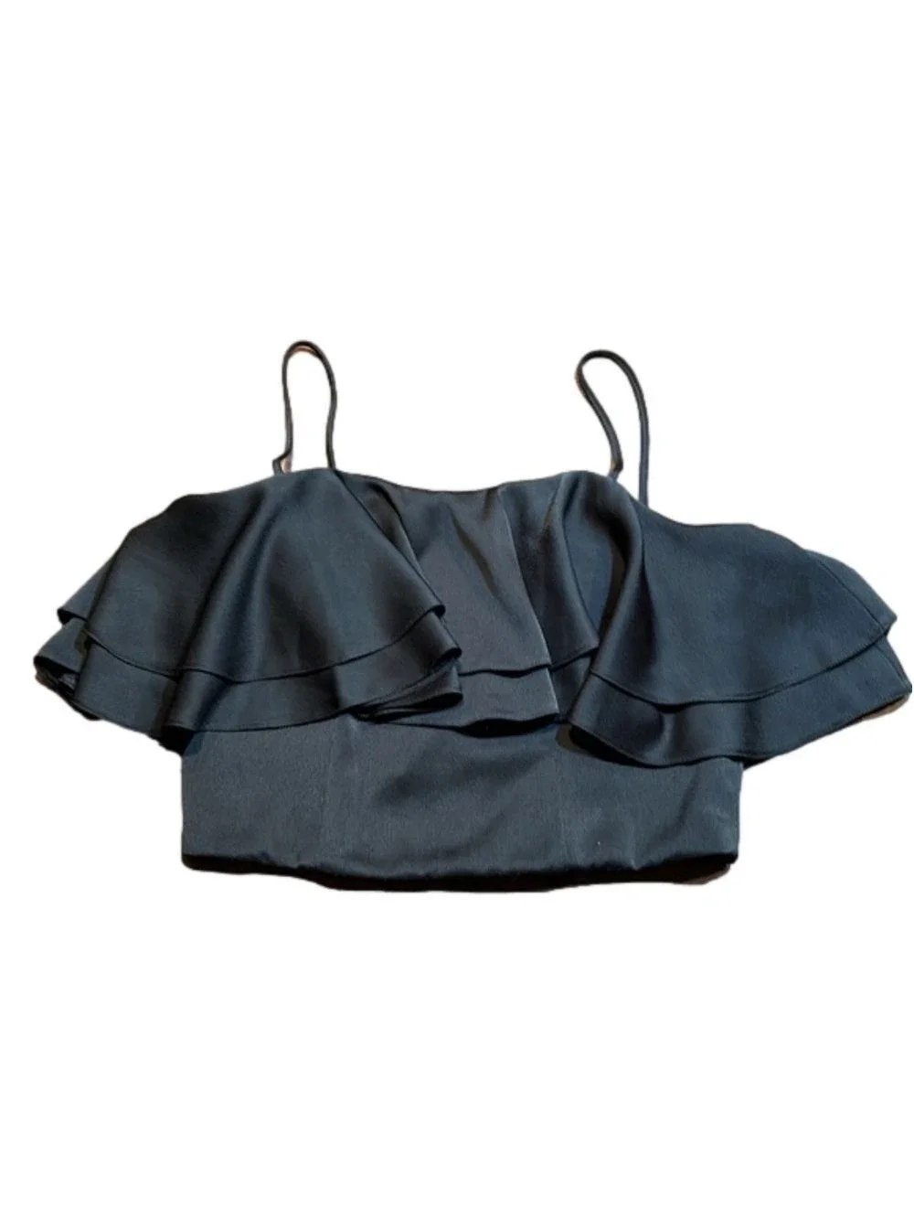 TOPSHOP Black Crop Ruffle Halter Top Size 6